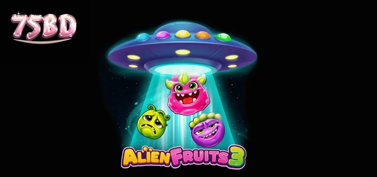 Alien Fruits 3 স্লটের নিয়ন-আলোকিত মহাজাগতিক গ্রিড এবং রঙিন এলিয়েন প্রতীক